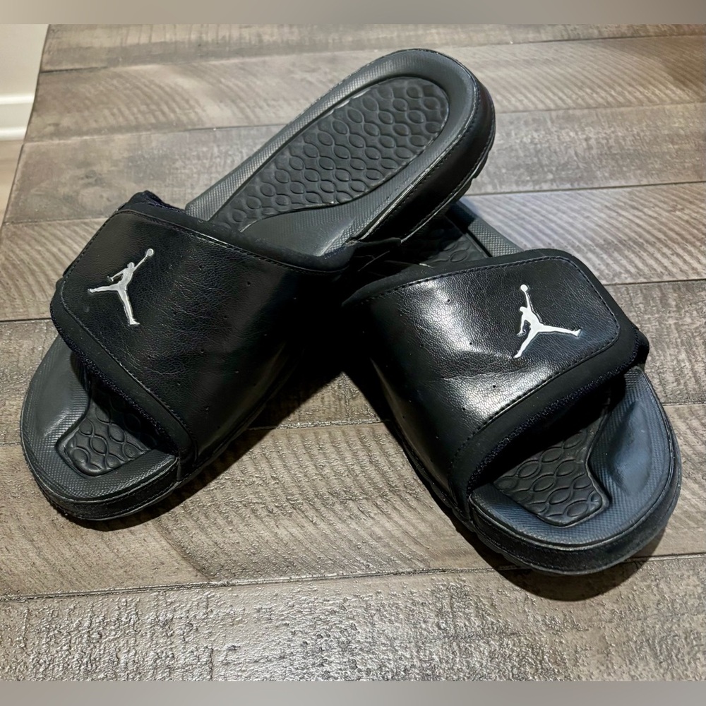 Jordan Black Slide Sandals with Silver Logo